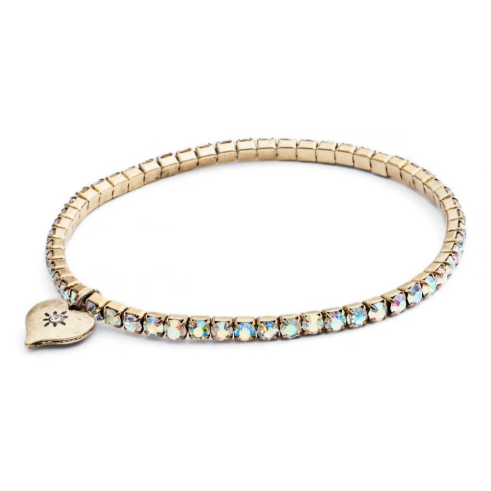 New Diamante AB Crystal, Brass Plated Stretch Bracelet, NWT